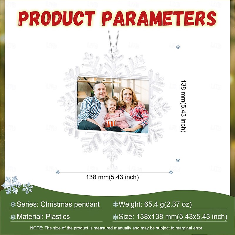 Personalized Christmas Photo Ornament Snowflake Frame Custom Acrylic Picture Gift Charm Xmas Tree Hanging Decor, Christmas Gift for Her/Him/Family2