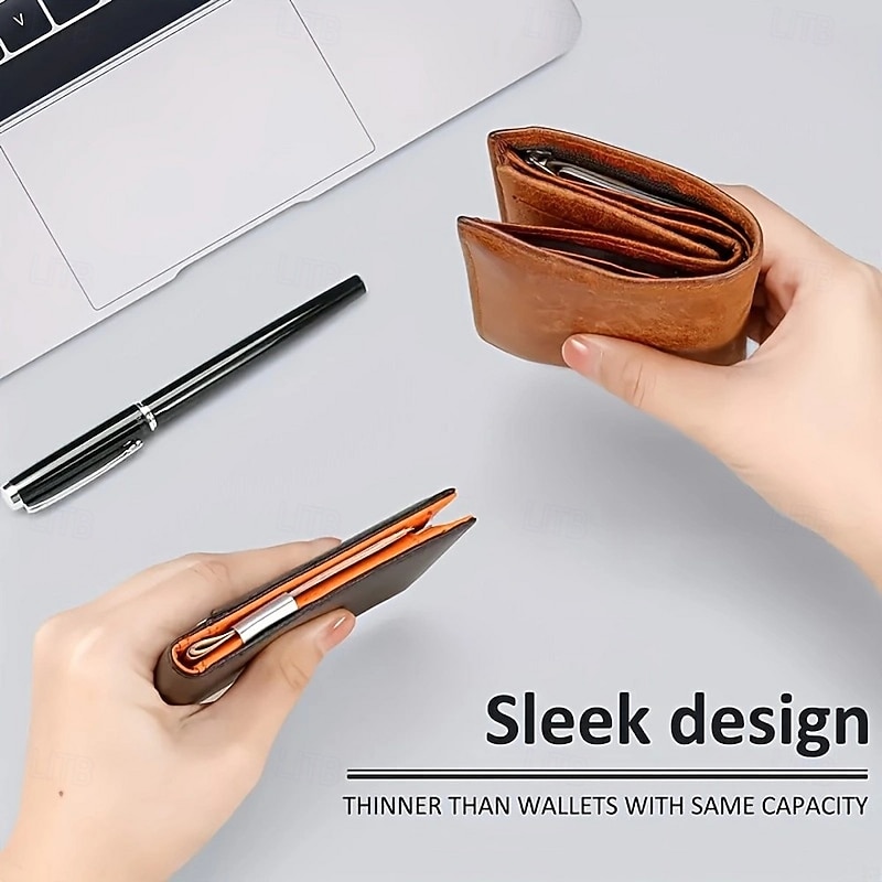 RFID Blocking Carbon Fiber Men's Wallet, Slim Wallet Christmas Gift for Men Short Bifold Leather Card Holder, ID and Credit Card Protector, Large Capacity, Portable Men's Wallet for Everyday Use4