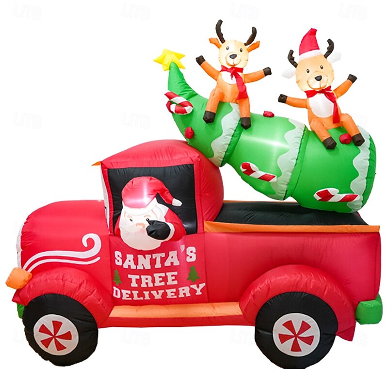 1 Pc 2M * 1.8M Christmas Santa Claus driving a red bike carrying reindeer sitting on the Christmas tree with lights emitting inflatable air model indoor and outdoor courtyard party atmosphere Lights4