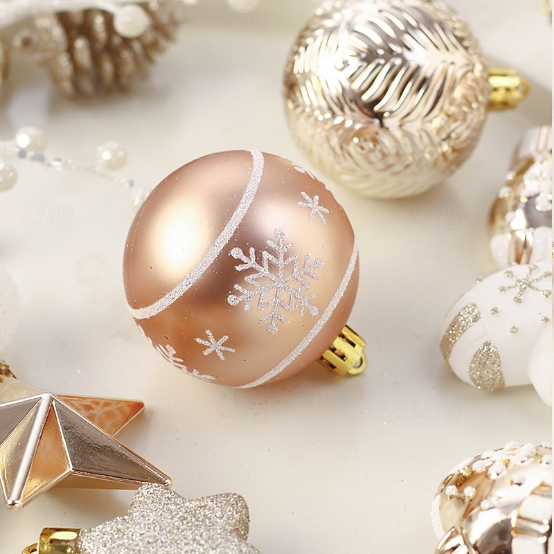 70 pcs Christmas Tree Balls Baubles Ornaments, Xmas Decoration, Painted Champagne Gold Balls with Tree Top Star Hanging Set, Festive Holiday Tree Decor4