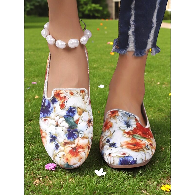 Women's Floral-Printed Slip-On Flats – Causal Style for Garden Parties, Picnics & Daily Walks