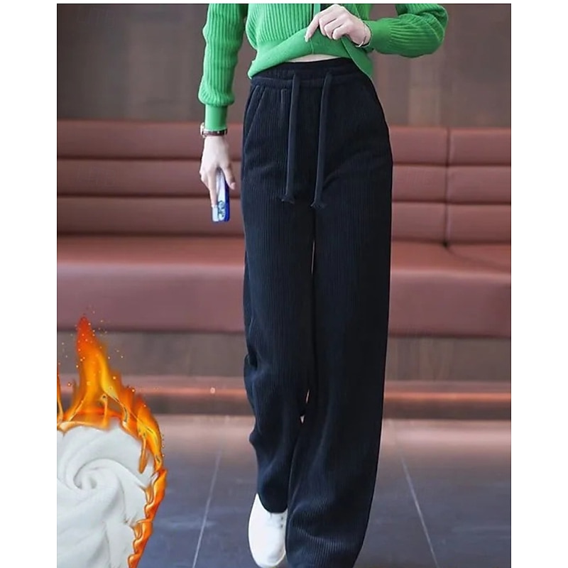 Women's Corduroy Pants Slacks Straight Streetwear Casual Full Length Natural Plain Elastic Drawstring Design Comfortable Street Holiday Weekend Dark-Gray Black Khaki Fall Regular Fit3