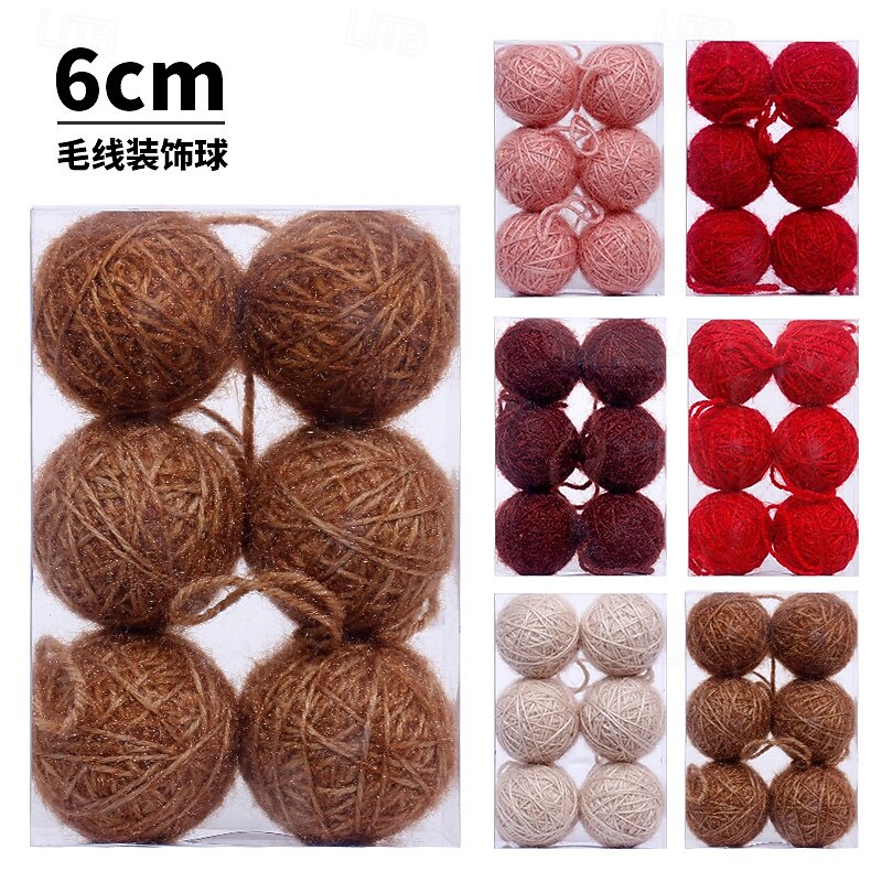 6 pcs Christmas Tree Balls Baubles Ornaments, 6 cm/2.36 inch Xmas Decoration, Premium Yarn Foam Gift Box Set, Hanging Christmas Ball Decor