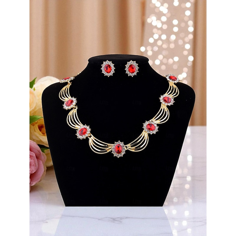 Women's Gatsby Party Jewelry Set - Gold-Plated Green Crystal Necklace and Earrings with Vintage 1920s Art Deco Style for Retro Costumes and Evening Events4