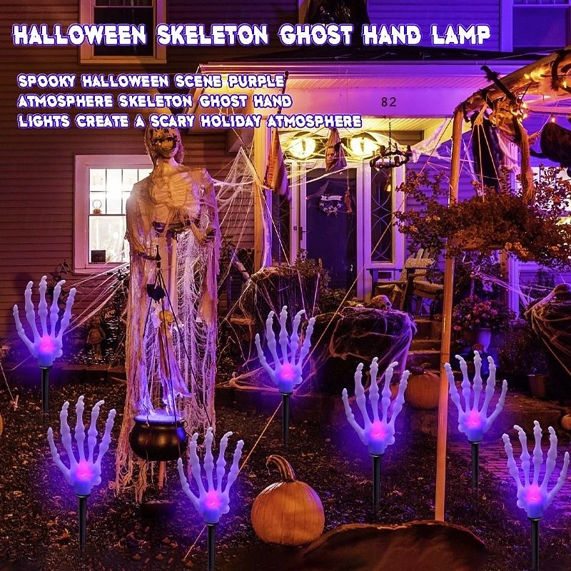 8/12PCS Solar Halloween Path Light LED Luminous Ghost Hand Solar Skeleton Hand Lawn Light Waterproof Garden Walkway Horror Atmosphere Decorative Props4