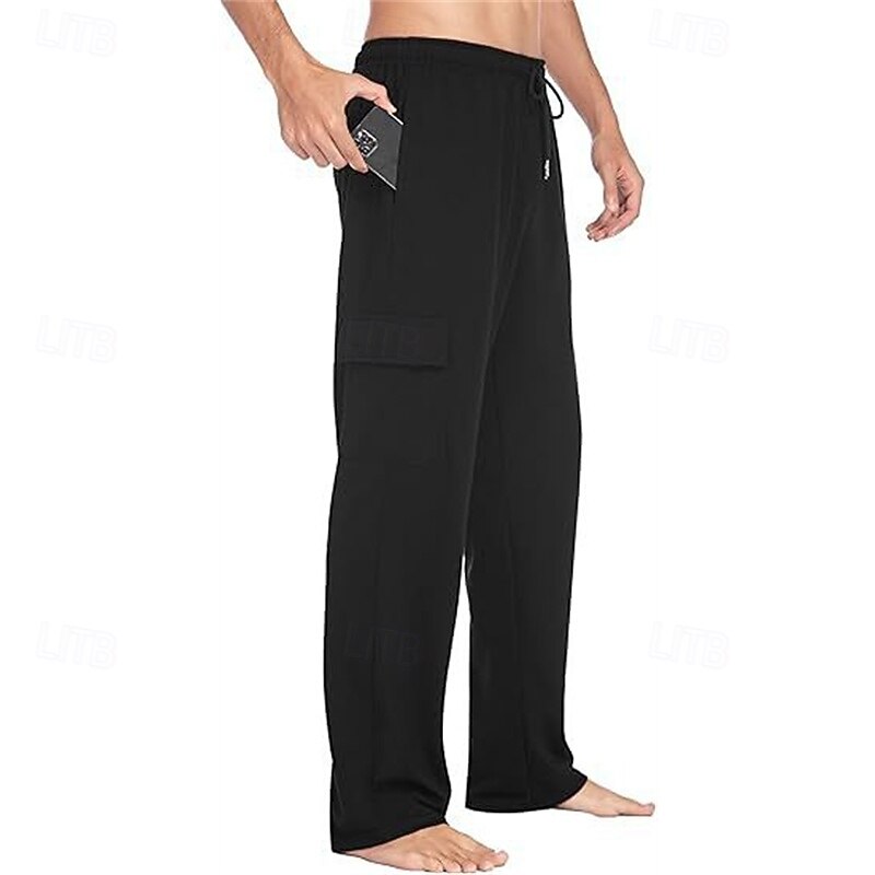 Men's Sweatpants Trousers Cargo Sweatpants Straight Leg Sweatpants Drawstring Pocket Elastic Waist Plain Comfort Sports Outdoor Daily Fashion Casual Black White Micro-elastic3