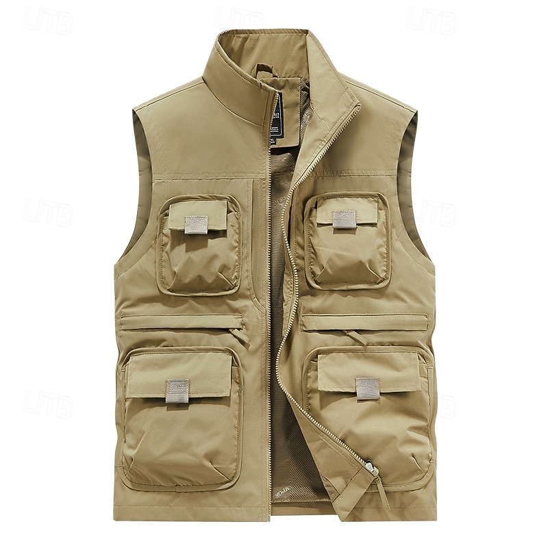 Men's Outdoor Vest Tactical Jacket Sports Outdoor Casual Fishing Camping & Hiking Active Spring Fall Multi Pocket Multi Layer Polyester Tactical Zipper Stand Collar Black Navy Blue Khaki Army Green2