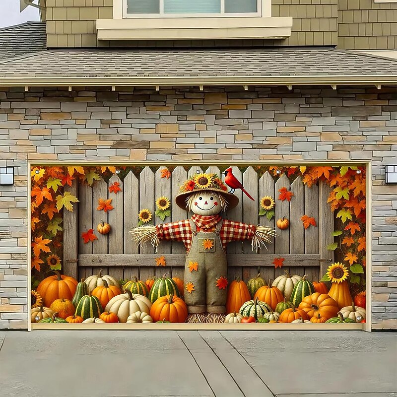 Halloween Garage Door Cover Large Hanging Backdrop Scarecrow Rustic Cottagecore Dark Punk Gothic Style Party Outdoor Shooting Backgrounds Yard Haunted House Home Decor2