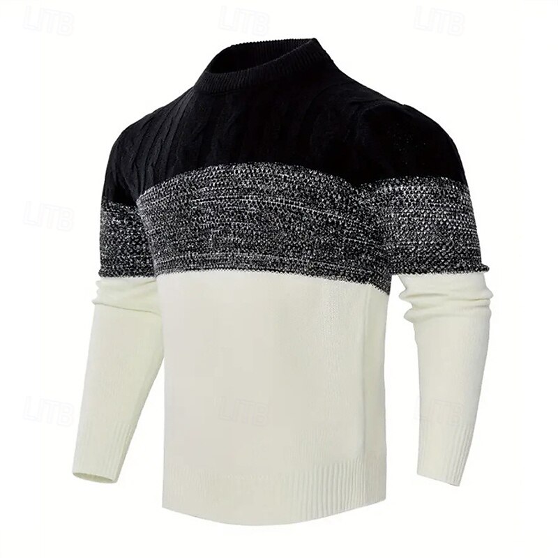 Men's Pullover Sweater Jumper Knit Sweater Ribbed Knit Regular Tops Knitted Color Block Crew Neck Fashion Basic Vacation Daily Wear Clothing Apparel Fall Winter Black Navy Blue S M L4