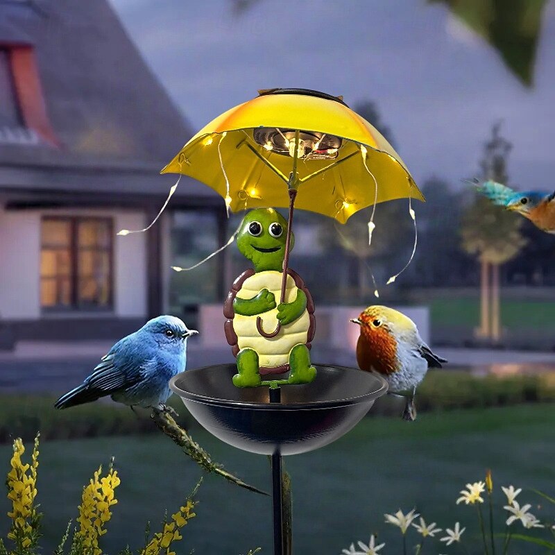 1 Pc outdoor solar turtle bird feeder ground plug light courtyard garden path decorative light landscape light