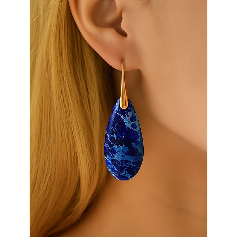 Women's Natural Stone Drop Earrings – Elegant Alloy Hook Teardrop Dangle Jewelry for Ladies, Bohemian Style Accessories for Parties, Weddings and Everyday Wear3