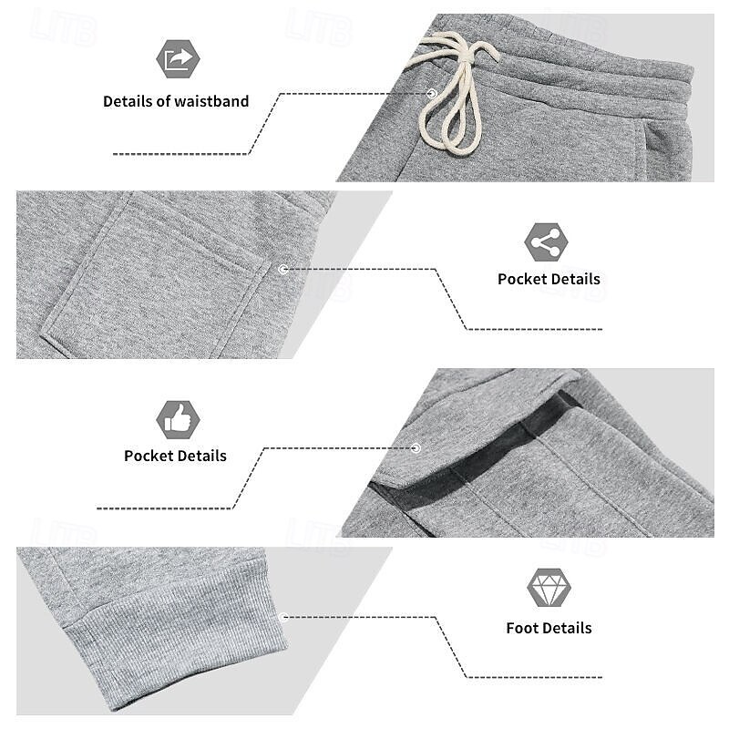 Men's Sweatpants Fleece Pants Joggers Trousers Cargo Sweatpants Drawstring Pocket Elastic Waist Solid Colored Moisture Wicking Breathable Full Length Outdoor Casual Daily Fashion Streetwear Black2