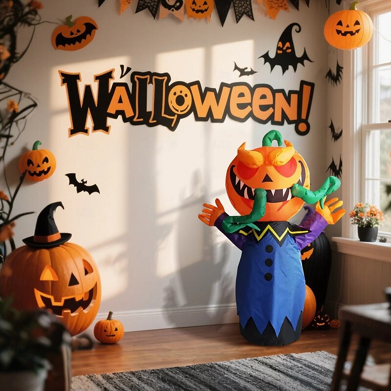 1 Pc Halloween 1.5M Terrifying Pumpkin with Lamp Inflatable Air Model Indoor and Outdoor Courtyard Garden Lawn Party Atmosphere Decorative Lamp US/EU/UK/AU Plug4