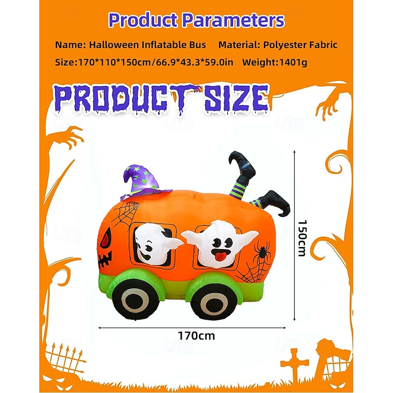 Halloween Pumpkin Car Inflatable Garden Decoration Atmosphere Arrangement 1.5m Inflatable LED Cross-border Pumpkin Devil Ornament4