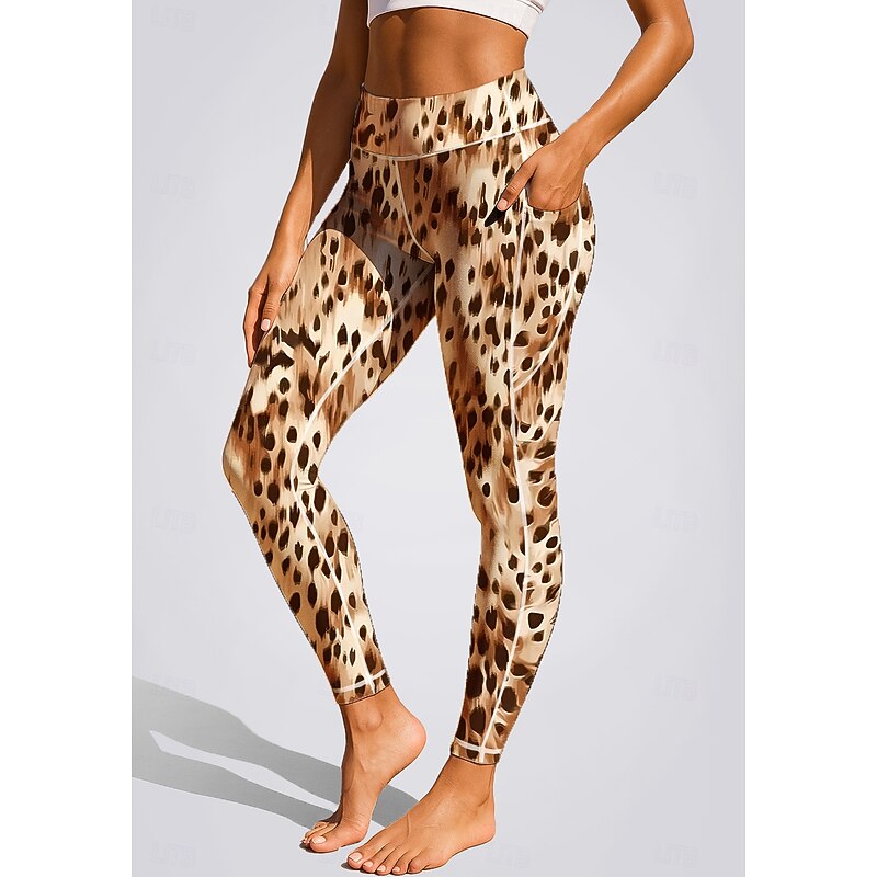 Women's pilates leggings fitness pants Gym Leggings Pockets Stamp Duty Side Pockets Pilates Gym Gym Workout Pants Tights Leggings Graphic Leopard Print dark grey+blue+black Blue Purple Sports2