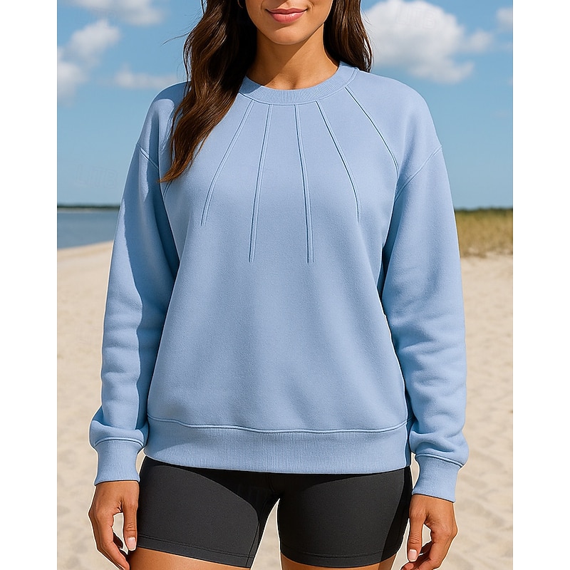 Women's Pullover Sweatshirt Casual Tops Long Sleeve Top Casual Athleisure Fall Solid Colored Breathable Outdoor Travel Sports Sportswear Activewear Black White Blue