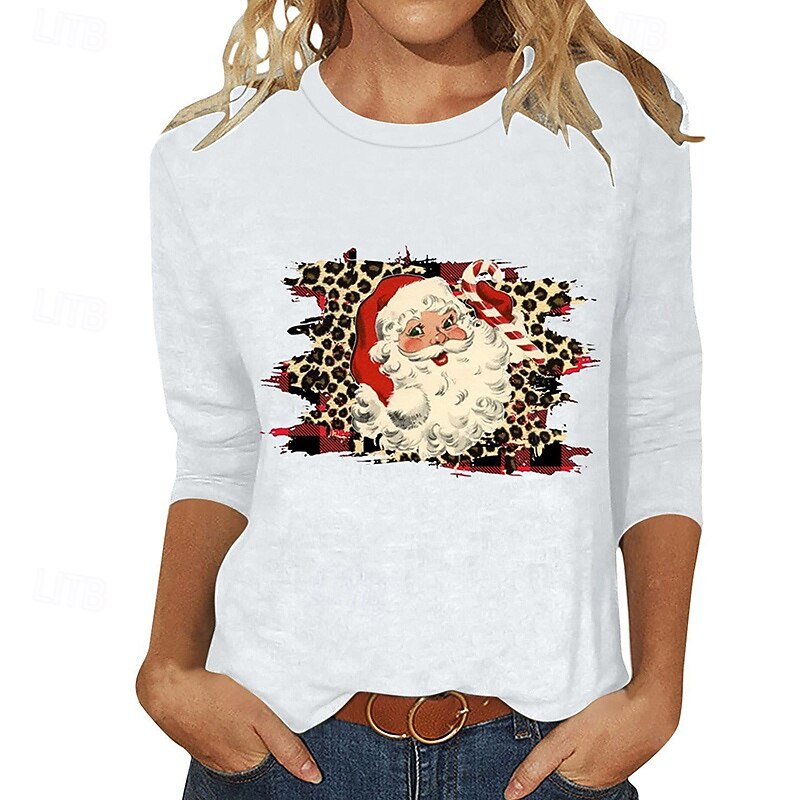 Women's Pullover Sweatshirt Lounge Top Christmas Sweatshirts Long Sleeve Top Athleisure Fall Graphic Cotton Holiday Vacation Sportswear Activewear White Burgundy Purple3