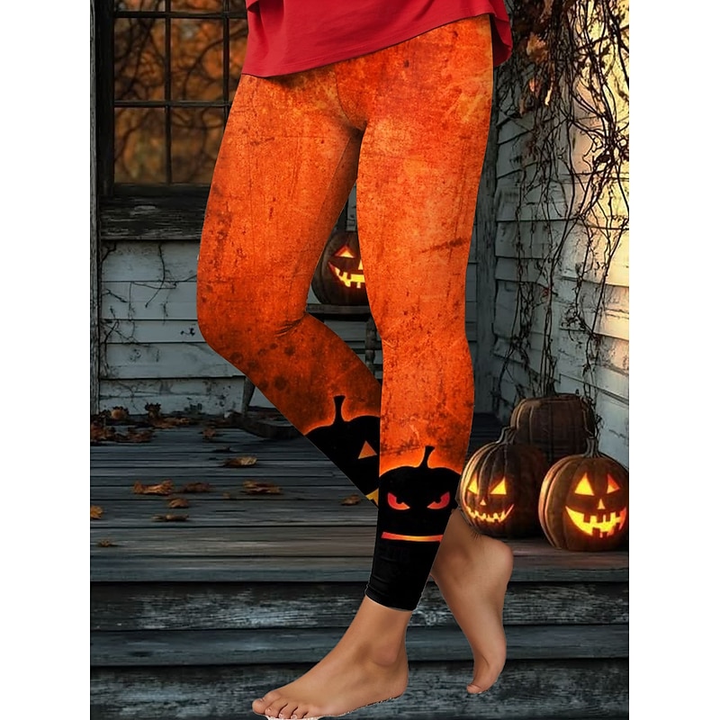 Women's Leggings Vacation Vintage Fashion Ankle-Length High WaistPantsHalloween Graphic Pumpkin Halloween Printing Soft Breathable High Elasticity Vacation Street Causal Blue Purple Orange Green