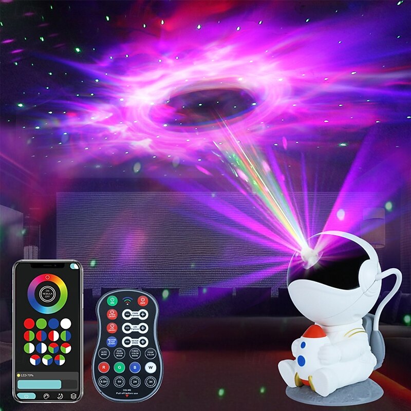 Astronaut Galaxy Projector Star Projector Rocket Night Light for Kids Room 360 Adjustable Magnetic Head with Remote APP Button Control Idea for Gift