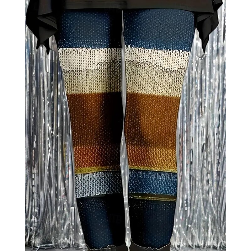 Women's Pants Trousers Leggings Cozy Leggings Streetwear Casual Full Length High Waist Color Block Elastic Waist Print Breathability Comfortable Stretchy Vacation Street Daily Wear Blue Summer Spring