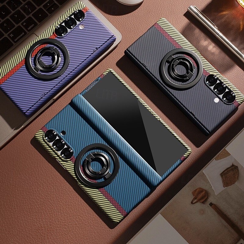 Phone Case For Samsung Galaxy Z Fold 7 Z Fold 6 Z Fold 5 Z Fold 4 Back Cover with Screen Protector Kickstand Shockproof Retro PC