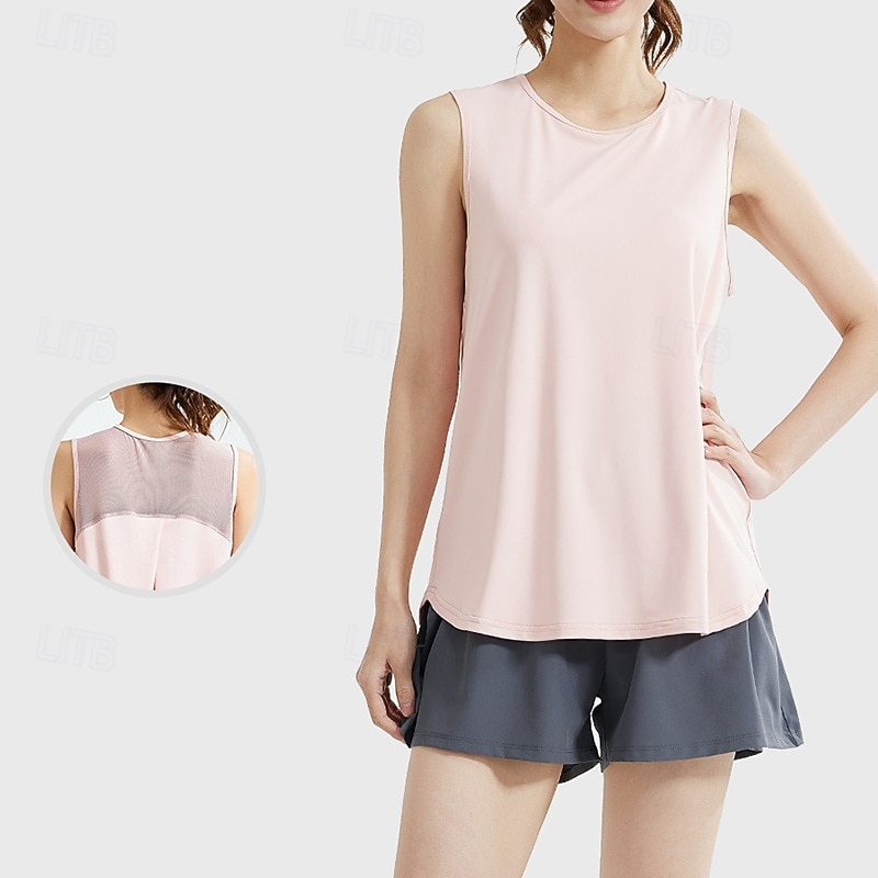 Women's Yoga Shirts Breathable Mesh Sleeveless Sports Solid Color Top For Gym Running Fitness Activewear