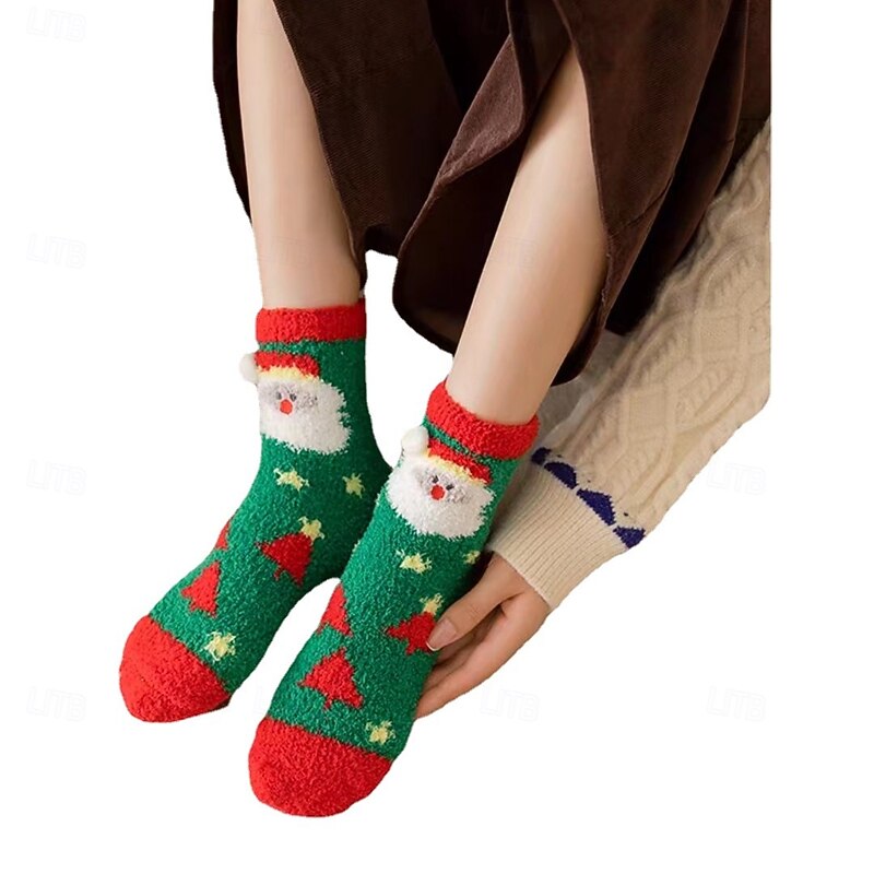In-Stock Women's Slipper Socks, Cartoon Coral Fleece Plush Crew Socks, Mid-Calf Fluffy Floor Socks, Christmas Holiday Cross-Border Edition4