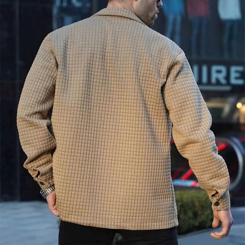 Men's Waffle Shirt Shirt Jacket Winter Jacket Plain Vacation Daily Wear Black White Khaki Gray Long Sleeve Lapel Fall Winter Clothing Apparel Pocket2