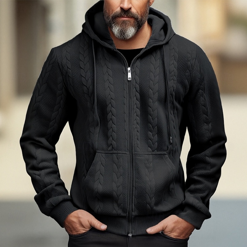Men's Hoodie Full Zip Hoodie Black White Navy Blue Khaki Gray Hooded Plain Jacquard Pocket Sports & Outdoor Daily Holiday Streetwear Basic Casual Clothing Apparel Hoodies Sweatshirts  Long Sleeve3