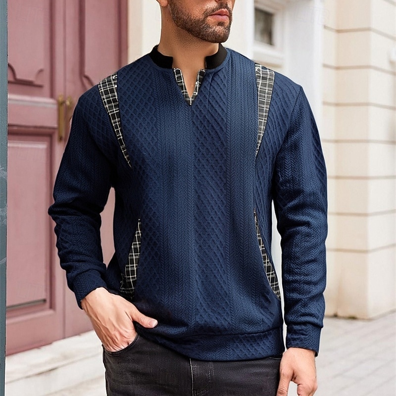 Men's Sweatshirt Black White Navy Blue Khaki V Neck Color Block Jacquard Patchwork Sports & Outdoor Daily Holiday Polyester Streetwear Basic Casual Spring Fall Clothing Apparel Hoodies Sweatshirts2