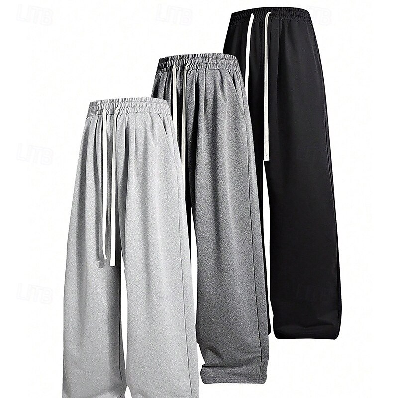 Men's Sweatpants Trousers Baggy Pants Open Bottom Sweatpants Drawstring Elastic Waist Wide Leg Plain Moisture Wicking Breathable Full Length Sports Outdoor Casual Daily Fashion Streetwear Black Light3
