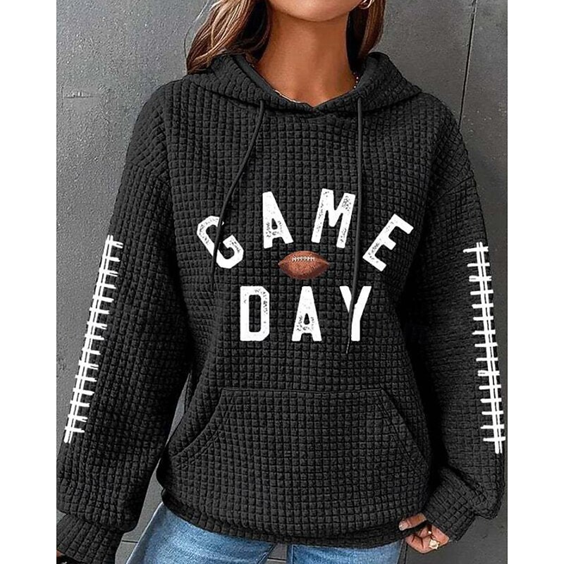 Women's Texture Sweatshirt Waffle Sweatshirt  Pullover Hoodie Sweatshirt Letter Streetwear Casual Long Sleeve Hooded Regular Tops Street Holiday Going out Pocket Black White Pink Red Green Winter2
