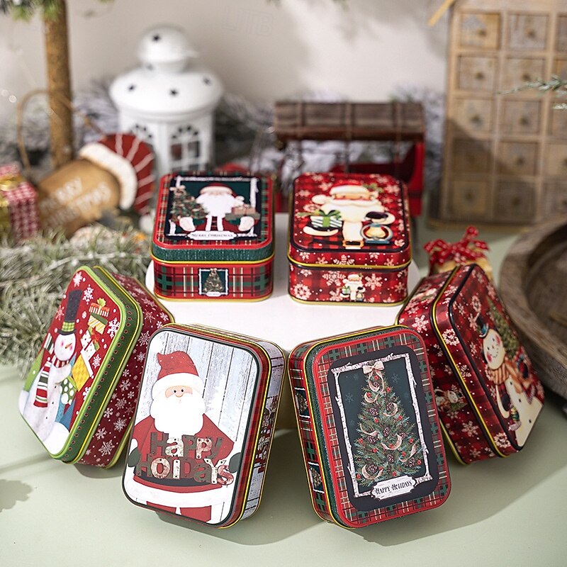 Christmas Cookie Tins with Lids for Gift Giving Xmas Tin Containers Mini Metal Box with Lid Holiday Candy Biscuit Storage Gift Packaging Box Festive Party Favor Empty Container2
