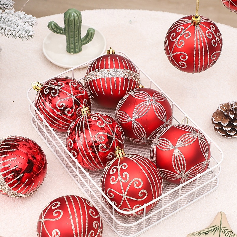 6 pcs Christmas Tree Balls Baubles Ornaments, 8 cm/3.15 inch Xmas Decoration, Painted Hanging Set for Christmas Tree, Window Display Round Balls3