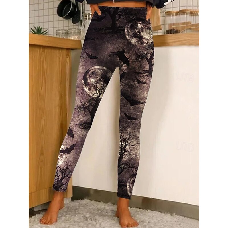 Women's Leggings Vacation Vintage Fashion Ankle-Length High WaistPantsHalloween Graphic Pumpkin Printing Soft Breathable Stretchy Formal Outdoor Vacation Black Purple Orange ash-colored Spring Fall3