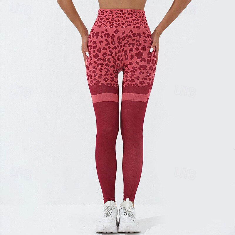 Women's Compression Pants Running Tights Yoga Leggings Tummy Control High Waist Gym Workout Athletic Bottoms Leopard Red Blue Green Fall Sports Activewear2