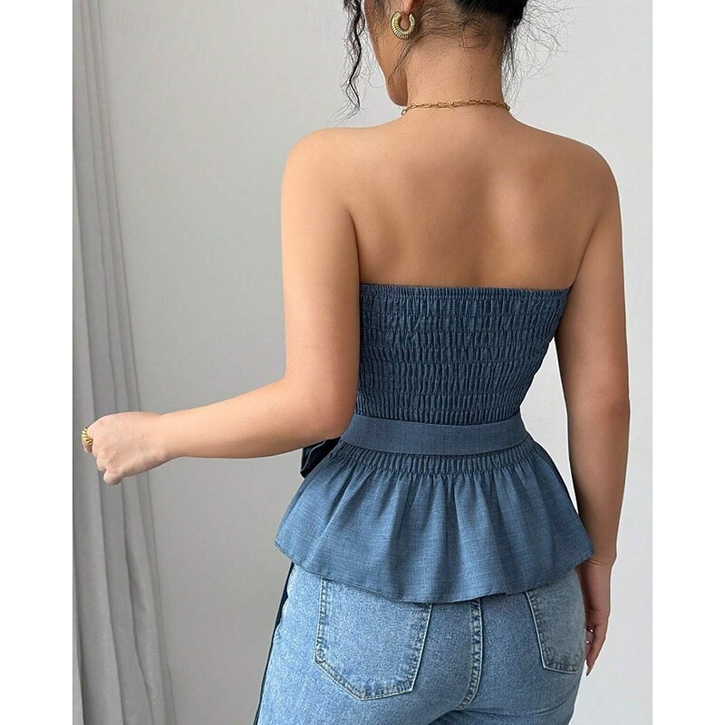 Women's Blouse Plain Modern Casual Sleeveless Strapless Regular Tops Holiday Going out Backless Black White Pink Blue Summer2