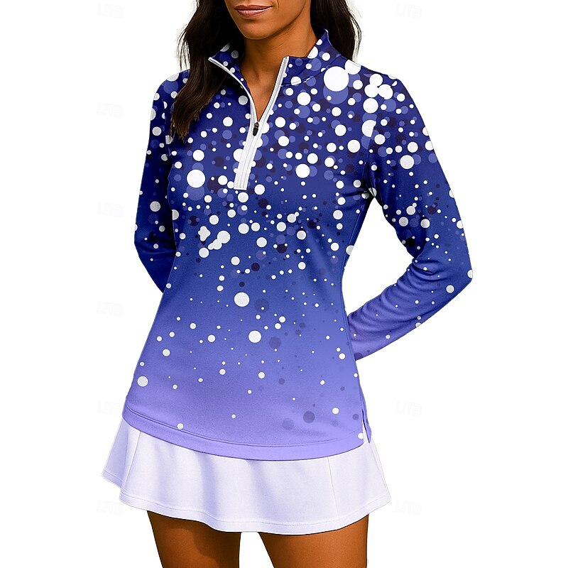 Women's Gradient Dot Shirt Sport Shirt Golf Polo Shirt Tennis Shirt Long Sleeve Zipper Floral UPF50+ UV Resistant High Elasticity Moisture Wicking Breathable Tennis Golf Pickleball Stand Collar Zip3