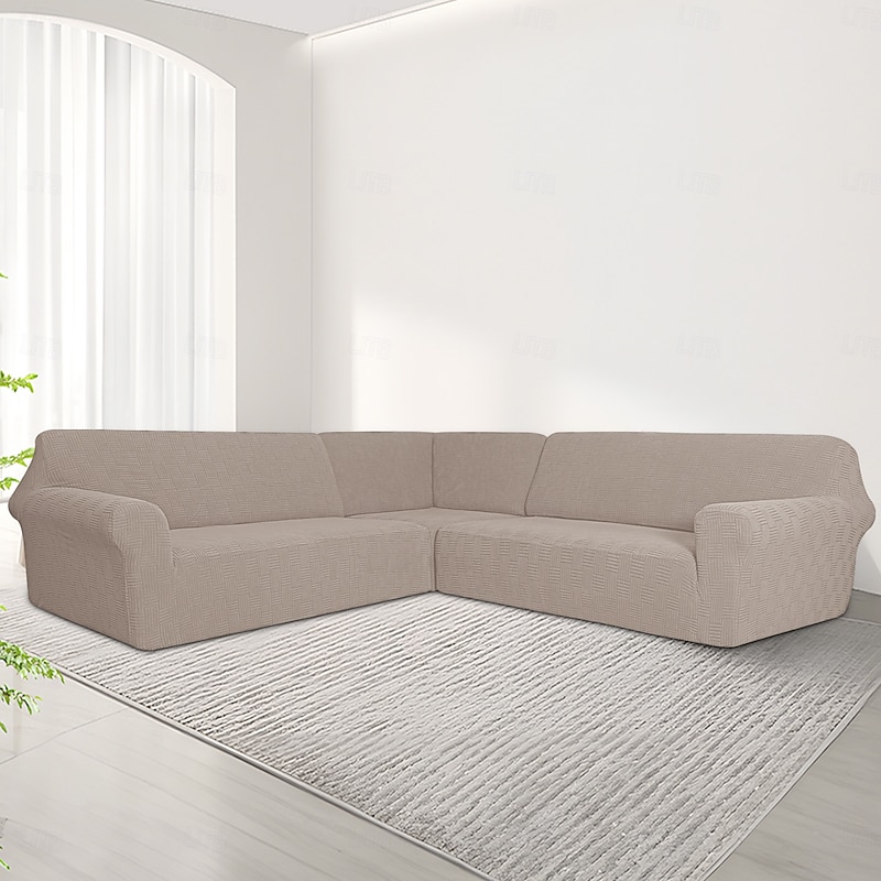 7-Seater Sectional Sofa with 5x5 Grid Stitching  Modular Jacquard Fabric Couch Set for Living Room, U-Shaped Design3