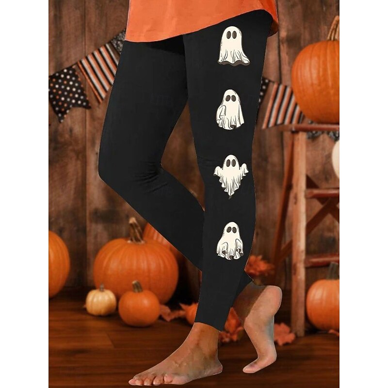 Halloween Women's Leggings Vacation Vintage Fashion Ankle-Length High WaistPants Witch Graphic Printing Soft Breathable Stretchy Formal Outdoor Vacation White Purple Orange Gray Spring Fall Winter2