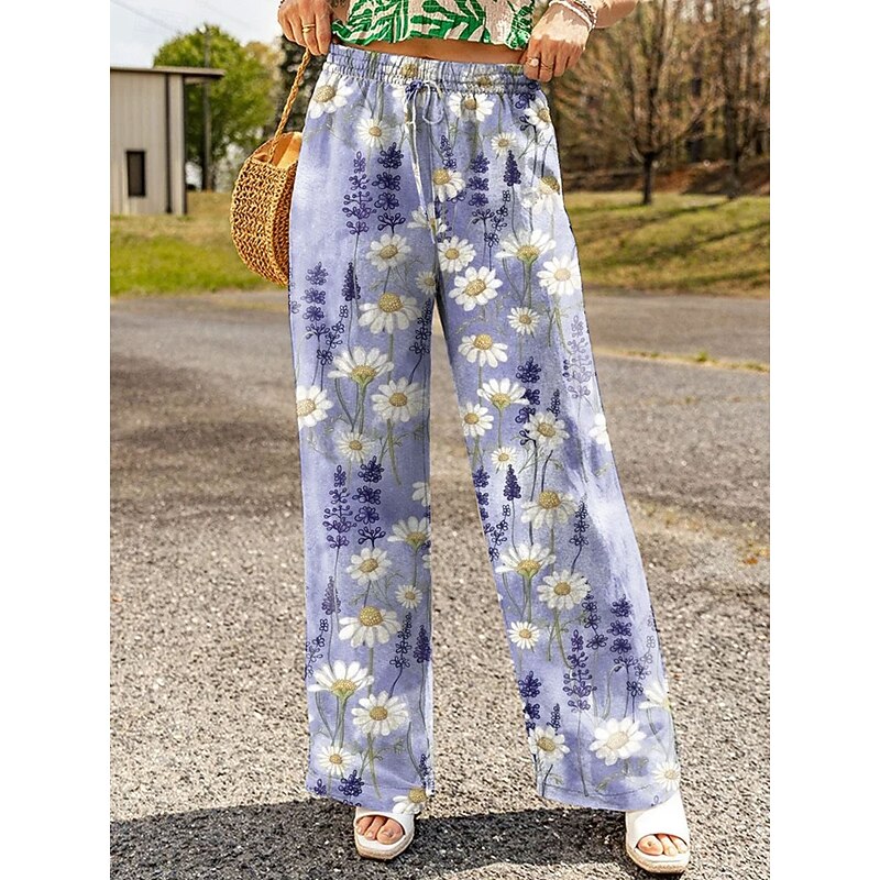 Women's Wide Leg Chinos Baggy Pants Vacation Vintage Fashion Full Length High Waist Floral Graphic Cat Wide Leg Printing Soft Breathable Inelastic Formal Vacation Street Blue Purple Orange Green4