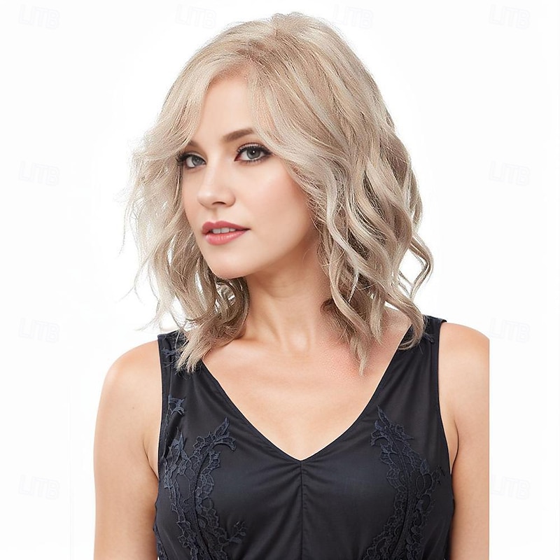 Women's Wavy Platinum Blonde Bob Wig with Bangs – Heat-Resistant Synthetic Hair for Cosplay, Halloween & Everyday Fashion2
