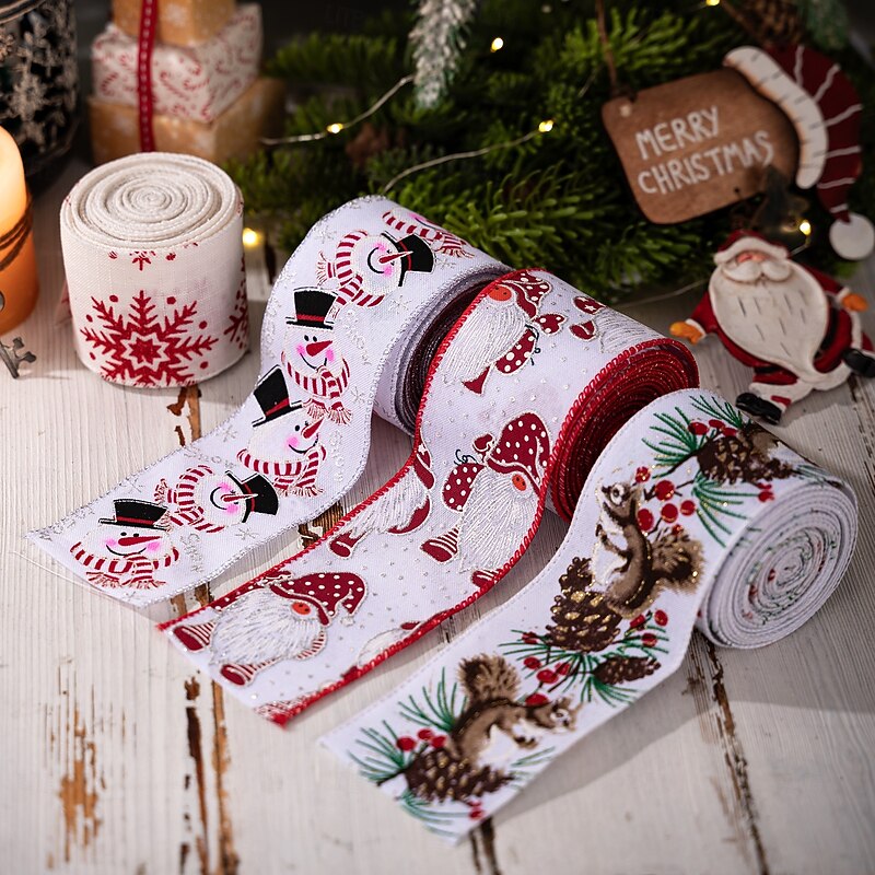 4 Rolls Christmas Wired Ribbons, Colorful Holiday Ribbon for Christmas Tree, Gift Wrapping, Wreaths, Garland, DIY Craft Decorations, Festive Party Table Decor, Xmas Ribbon Set4