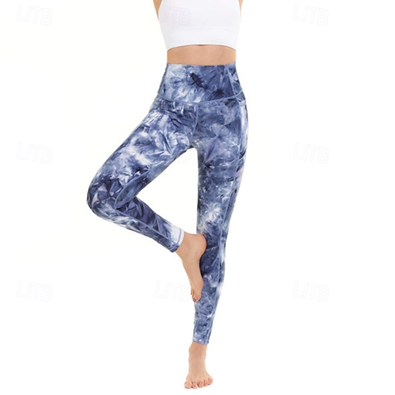 Women's Capri Leggings Yoga Leggings with Pockets Tummy Control Gym Athletic Running Bottoms Abstract Printing Blue Dark Blue Rose Red Fall Sports Activewear Slim3