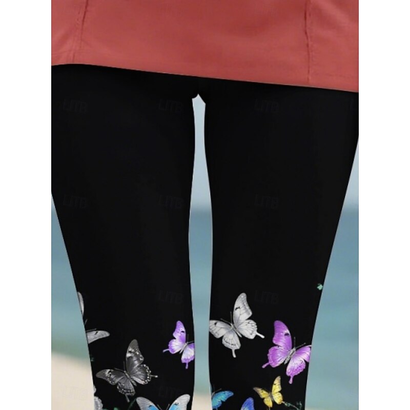 Women's Pants Trousers Leggings Streetwear Casual Full Length High Waist Butterfly Elastic Waist Print Breathability Comfortable Stretchy Vacation Street Daily Wear Black Summer Spring Fall Regular2