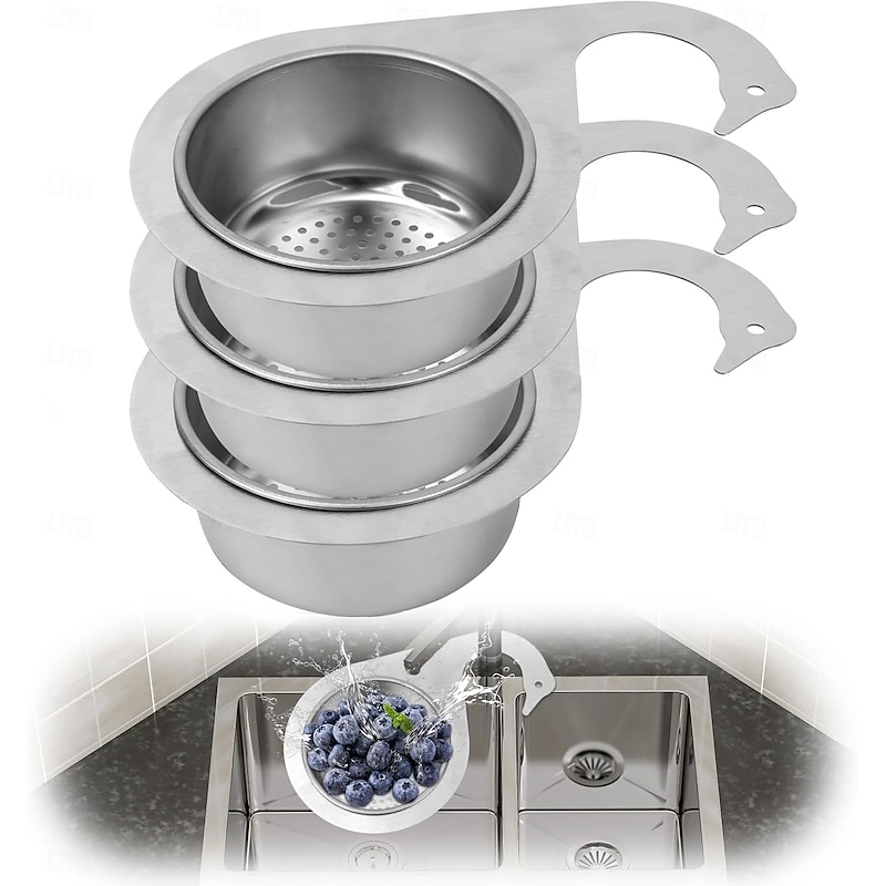 3 Pack Swan-Shaped Stainless Steel Drain Basket for Kitchen Sink, Quick Drain Filter, Multi-Functional Hanging Strainer for Fruits, Vegetables, and Food Waste