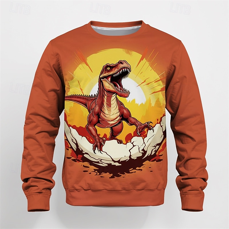 Boys' 3D Cartoon Pumpkin Dinosaur T shirt Tee Long Sleeve Spring Fall Fashion Basic Kids 4-12 Years Crew Neck Outdoor Casual Daily Regular Fit3