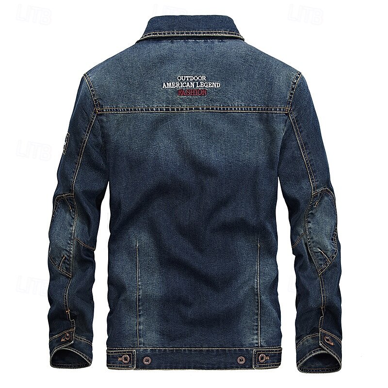 Men's Denim Jacket Casual Casual Daily Windbreaker Patchwork Pocket Spring &  Fall Solid Color Vintage Fashion Short Blue Dark Blue Jacket3