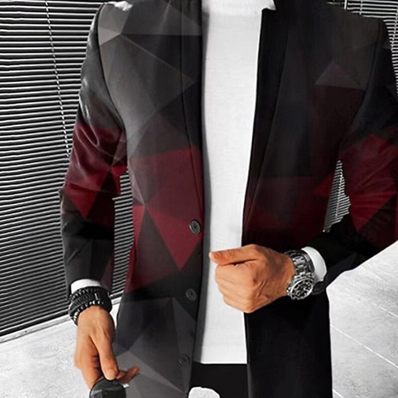 Men Ombre Geometric Overcoat Coat Casual Business Casual Daily 3D Print Buttons Front Pocket Spring Fall Winter Notch Long Sleeve Black Red Gray4