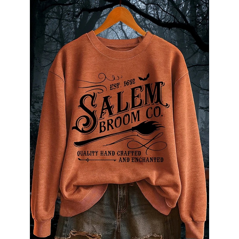 Women's Pullover Sweatshirt Graphic Letter Halloween Fashion Casual Long Sleeve Crew Neck Regular Tops Street Dailywear Casual Print Black Orange Gray Fall Winter